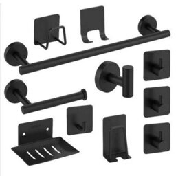 11 Piece Bathroom Accessories Set Towel And Toilet Roll Holder Black - thumbnail 1