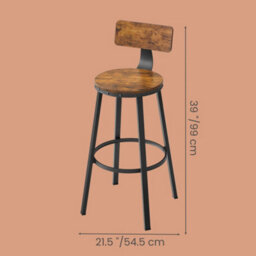 Ledrem Bar Stools Set Of 2, Bar Height With Backrest, Rustic Brown - thumbnail 4