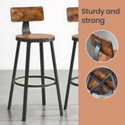 Ledrem Bar Stools Set Of 2, Bar Height With Backrest, Rustic Brown - thumbnail 5