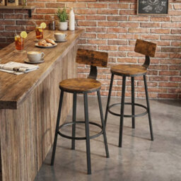 Ledrem Bar Stools Set Of 2, Bar Height With Backrest, Rustic Brown - thumbnail 2
