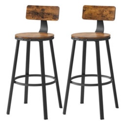 Ledrem Bar Stools Set Of 2, Bar Height With Backrest, Rustic Brown - thumbnail 3