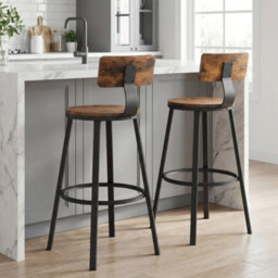 Ledrem Bar Stools Set Of 2, Bar Height With Backrest, Rustic Brown