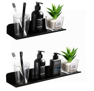 Amorly 2 Pack Self Adhesive Shower Caddy,black Metal Shower Shelf,no Drill Wall Mounted Bathroom Organizer For Bathroom,kitchen Bedroom - image 1