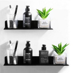 Amorly 2 Pack Self Adhesive Shower Caddy,black Metal Shower Shelf,no Drill Wall Mounted Bathroom Organizer For Bathroom,kitchen Bedroom - thumbnail 4