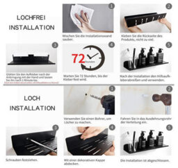 Amorly 2 Pack Self Adhesive Shower Caddy,black Metal Shower Shelf,no Drill Wall Mounted Bathroom Organizer For Bathroom,kitchen Bedroom - thumbnail 6