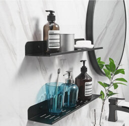 Amorly 2 Pack Self Adhesive Shower Caddy,black Metal Shower Shelf,no Drill Wall Mounted Bathroom Organizer For Bathroom,kitchen Bedroom - thumbnail 2