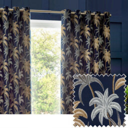 Wylder Galapagos Jacquard Room Darkening Eyelet Curtain Pair Navy (W)117Cm X (D)183Cm - thumbnail 6
