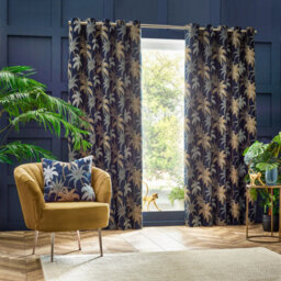 Wylder Galapagos Jacquard Room Darkening Eyelet Curtain Pair Navy (W)117Cm X (D)183Cm