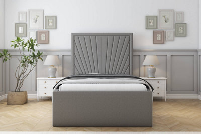 "Sloomy Somerset Pewter Dumfries Bed Frame With Mattress With 50"" Upholstered Headboard 2'6 Small Single" - image 1