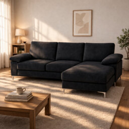 SquareBoxx Venossa L Shaped Corner Sofa With Chaise Lounge A 4 Seater Modern Fabric Sofa, Deep Seat Comfort, Plush Cushions & Chrome Legs - thumbnail 4