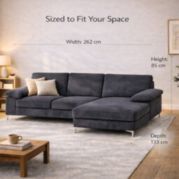 SquareBoxx Venossa L Shaped Corner Sofa With Chaise Lounge A 4 Seater Modern Fabric Sofa, Deep Seat Comfort, Plush Cushions & Chrome Legs - thumbnail 6