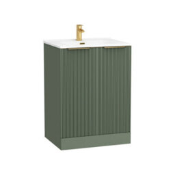 Royal Bathrooms Evora 700mm Sage Green Fluted Floor Standing Bathroom Vanity Unit 2 Door With Ceramic Basin & Brushed Brass Handle - thumbnail 6