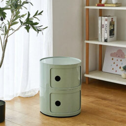 Green - 2Tiers Cylindrical Round Storage Cabinet Cupboard Shelf Side End Table Shelf - thumbnail 1