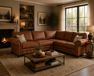 SC FURNITURE LIMITED Tan Brown Fabric Corner Sofa 2C2 Oldham - image 1