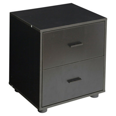 Urbn-Living Urbnliving Height 43Cm 2 Drawer Wooden Black Bedside Cabinet Bedroom Furniture Storage Nightstand - image 1