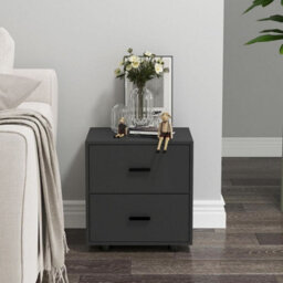 Urbn-Living Urbnliving Height 43Cm 2 Drawer Wooden Black Bedside Cabinet Bedroom Furniture Storage Nightstand - thumbnail 3