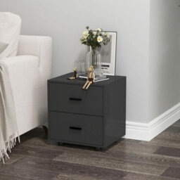 Urbn-Living Urbnliving Height 43Cm 2 Drawer Wooden Black Bedside Cabinet Bedroom Furniture Storage Nightstand - thumbnail 4