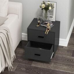 Urbn-Living Urbnliving Height 43Cm 2 Drawer Wooden Black Bedside Cabinet Bedroom Furniture Storage Nightstand - thumbnail 5