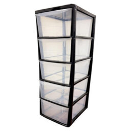 Storm Trading Group Black 5 Drawer Storage Tower Unit With Clear Spacious Drawers For Home & Office Organisation - thumbnail 1