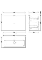 Hudson Reed Fusion Wall Hung 2 Drawer Vanity Unit & Ceramic Basin, Sink Vanity Unit, Charcoal Black, 800mm - thumbnail 3