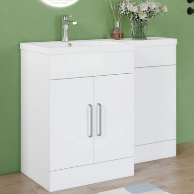 AVER-GROWTH 1100mm Large Vanity Unit With Basin Resin Toilet Cabinet Matt White Floor Standing Bathroom Storage Cupboard - image 1