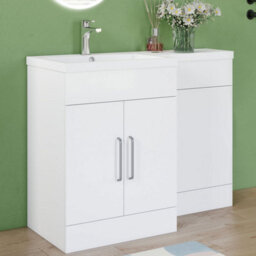 AVER-GROWTH 1100mm Large Vanity Unit With Basin Resin Toilet Cabinet Matt White Floor Standing Bathroom Storage Cupboard - thumbnail 1