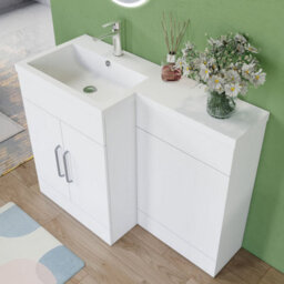 AVER-GROWTH 1100mm Large Vanity Unit With Basin Resin Toilet Cabinet Matt White Floor Standing Bathroom Storage Cupboard - thumbnail 2