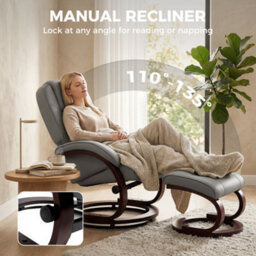 Homcom Recliner Chair With Footstool, Swivel Recliner Armchair, Grey - thumbnail 4