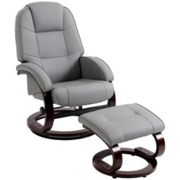 Homcom Recliner Chair With Footstool, Swivel Recliner Armchair, Grey - thumbnail 2