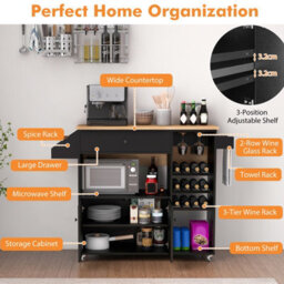 Costway Drop Leaf Kitchen Island Trolley Mobile Kitchen Buffet Serving Cart W/ Wine Rack - thumbnail 8