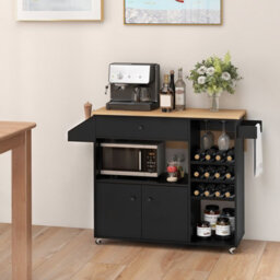 Costway Drop Leaf Kitchen Island Trolley Mobile Kitchen Buffet Serving Cart W/ Wine Rack - thumbnail 4