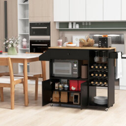 Costway Drop Leaf Kitchen Island Trolley Mobile Kitchen Buffet Serving Cart W/ Wine Rack - thumbnail 5