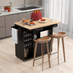 Costway Drop Leaf Kitchen Island Trolley Mobile Kitchen Buffet Serving Cart W/ Wine Rack - thumbnail 1