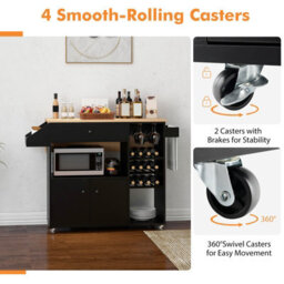 Costway Drop Leaf Kitchen Island Trolley Mobile Kitchen Buffet Serving Cart W/ Wine Rack - thumbnail 7
