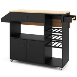 Costway Drop Leaf Kitchen Island Trolley Mobile Kitchen Buffet Serving Cart W/ Wine Rack - thumbnail 2