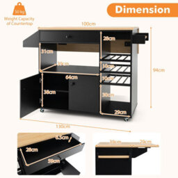 Costway Drop Leaf Kitchen Island Trolley Mobile Kitchen Buffet Serving Cart W/ Wine Rack - thumbnail 3