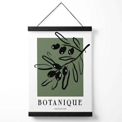Artze Wall Art Green And Black Olive Boho Sketch Floral Art Print With Black Frame Size: A4 - image 1