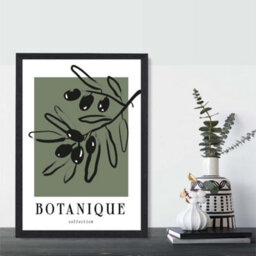 Artze Wall Art Green And Black Olive Boho Sketch Floral Art Print With Black Frame Size: A4 - thumbnail 2