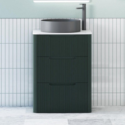 Royal Bathrooms Avenza 600mm Deep Moss Green Floor Standing Countertop Bathroom Vanity Unit 3 Drawer With Art Round Black Basin - image 1