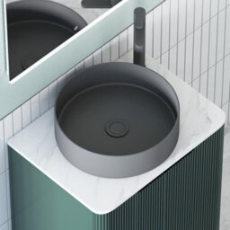 Royal Bathrooms Avenza 600mm Deep Moss Green Floor Standing Countertop Bathroom Vanity Unit 3 Drawer With Art Round Black Basin - thumbnail 7