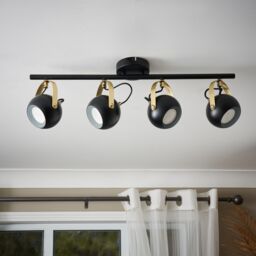 Inlight Azure Matt Black Brass Effect 4 Light Spotlight Bar - thumbnail 2