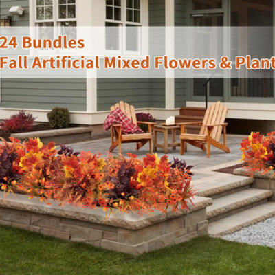 Amorly 24 Bunches Artificial Fall Flowers Faux Fake Orchid Autumn Plants Flowers For Outdoors Thanksgiving Autumn Decor Decorations - image 1
