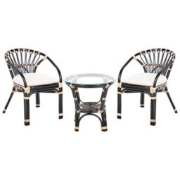 Beliani Bistro Set With Cushions Pecorini Rattan Black - thumbnail 4