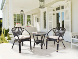 Beliani Bistro Set With Cushions Pecorini Rattan Black - thumbnail 2