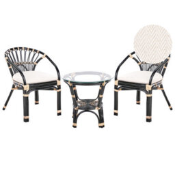 Beliani Bistro Set With Cushions Pecorini Rattan Black - thumbnail 1