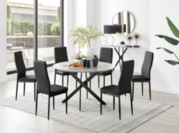 Furniturebox Novara Grey Concrete Effect 120Cm Round Dining Table With Black Starburst Legs & 6 Black Milan Faux Leather Chairs - thumbnail 1