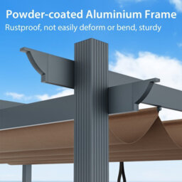 Costway 2.9 X 3.6 M Outdoor Retractable Pergola Aluminum Patio Shelter W/ Canopy Brown - thumbnail 3