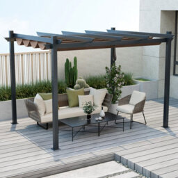 Costway 2.9 X 3.6 M Outdoor Retractable Pergola Aluminum Patio Shelter W/ Canopy Brown - thumbnail 1