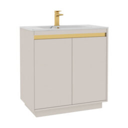 Royal Bathrooms Orion 800mm Warm Taupe 2 Door Floor Standing Vanity Unit With Carrara White Basin & Brushed Brass Accent Trim - thumbnail 7