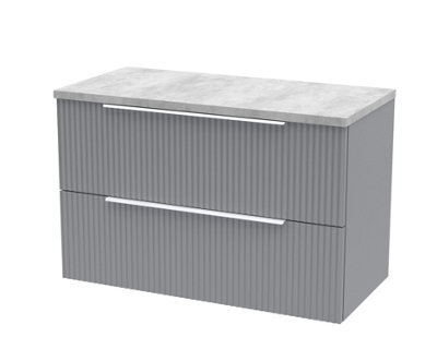 Balterley Tixall Fluted 2 Drawer Wall Hung Vanity Unit With Laminate Worktop, Satin Grey, 800mm - image 1